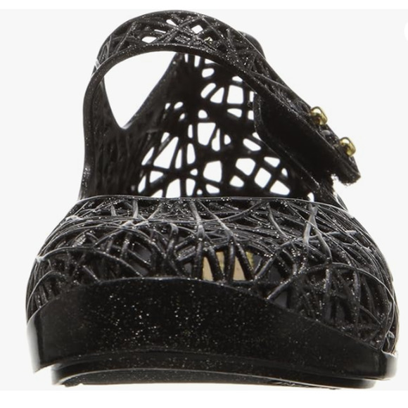 NIB Mini Melissa Campana Little Girls Black/Silver Glitter ZigZag Mary Jane Sz 9 - Picture 5 of 14